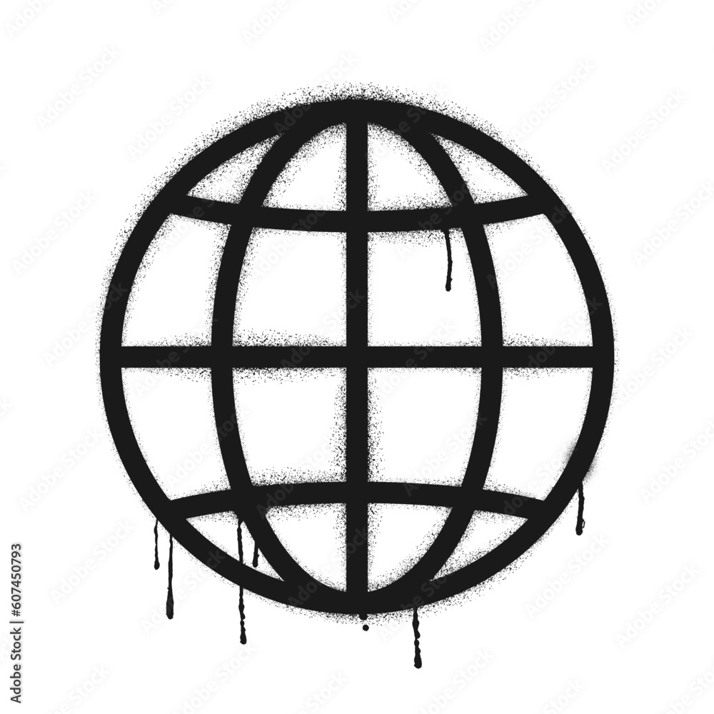 Earth Dripping Vector Graffiti drawn Earth globe. Painted graffiti spray pattern of dripping ...