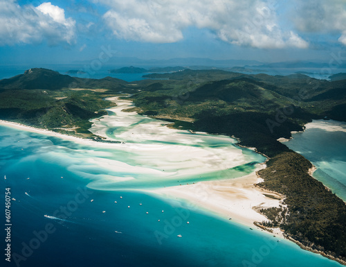 Whitehaven Beach and Hill inlet. Aerial Drone Shot. Whitsundays Queensland Australia, Airlie Beach. photo