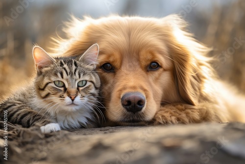 A dog and a cat are lying together Generative AI