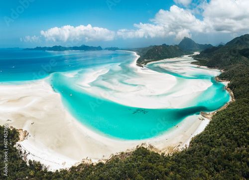 Canvas Print Aerial Drone view of Whitehaven Beach in the Whitsundays, Queensland, Australia