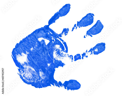 Blue hand print, paint watercolor isolated on white  © dule964