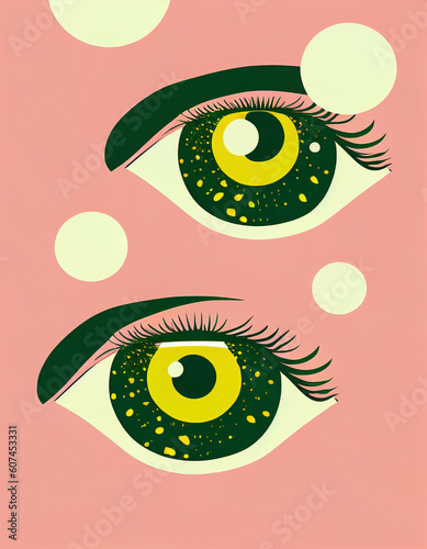 Two vintage style eyes on a peachy background.