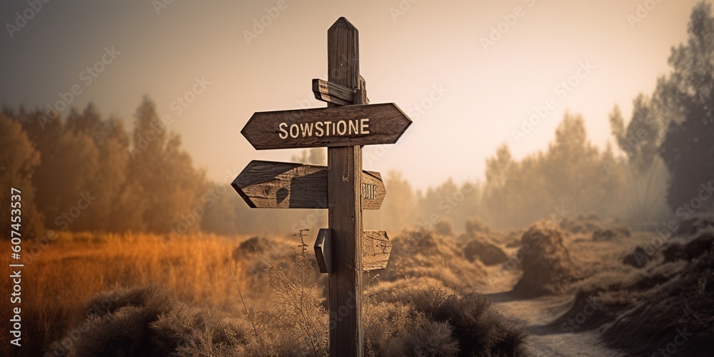 A rustic wooden signpost with arrows pointing in various directions, representing choices and decisions, concept of Directional guidance, created with Generative AI technology - obrazy, fototapety, plakaty 