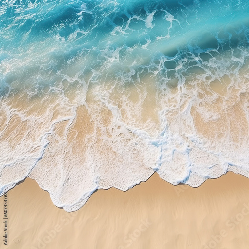 Top view of sandy beach and soft blue ocean wave