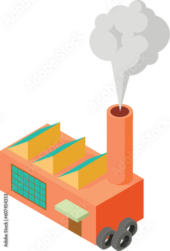 Air pollution icon isometric vector. Worn car tire near tire recycling factory. Environmental pollution, industry
