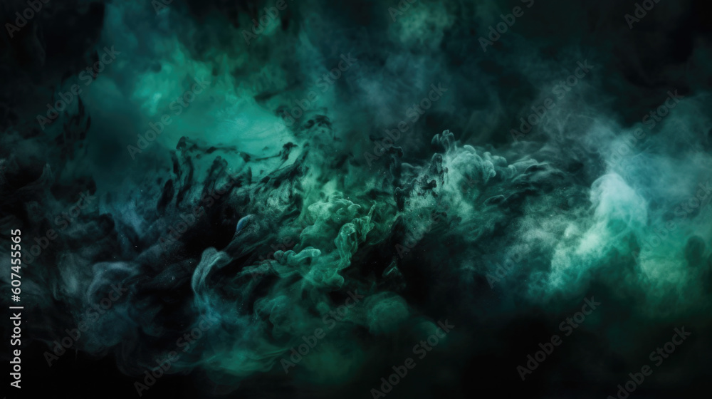 dark green horror smoke isolated on black background wallpaper background. Generative AI