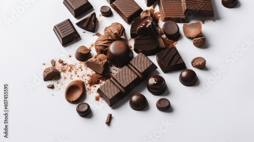 delicious chocolate with nuts isolated on white background. Generative AI