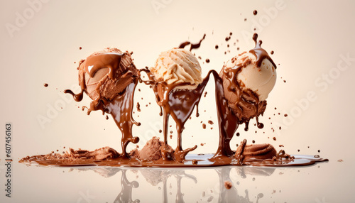 Chocolate ice cream with chocolate topping.AI generated.