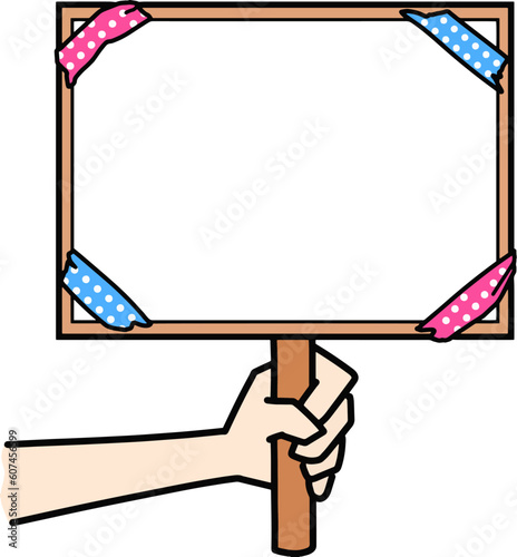 ポップなプラカードを持つ手　のイラスト