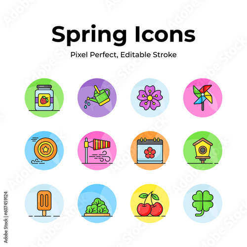 Grab this beautifully designed spring vectors, farming, gardening and agriculture icons set