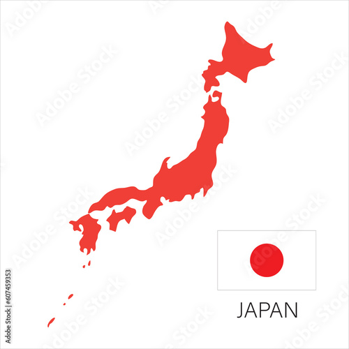 Japan map silhouette isolated on white background with japanese flag. Vector illustration isolated on white