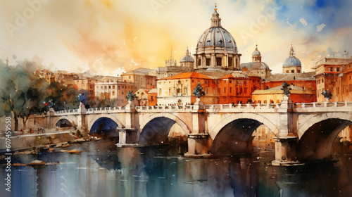 watercolor cityscape Rome , showplace , generative ai