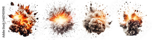 Photo Set of explosions isolated on transparent background - Generative AI