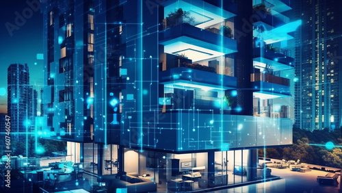 Smart hotel management dashboard, modern hotel in a metropolis with Generative AI.