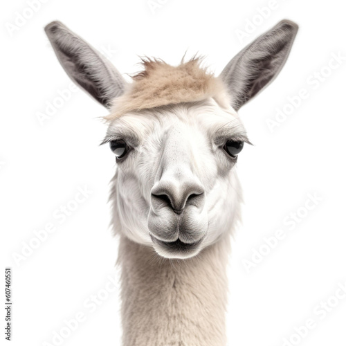 Front view close up of Llama animal isolated on transparent background photo