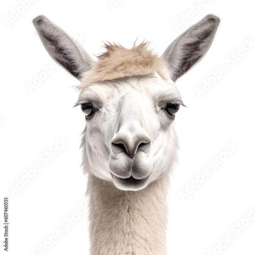 Front view close up of Llama animal isolated on transparent background