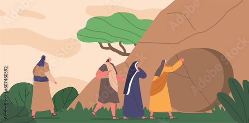 Burial Of Jesus, A Solemn And Poignant Event Where Jesus' Body Was Laid To Rest In A Tomb, Cartoon Vector Illustration