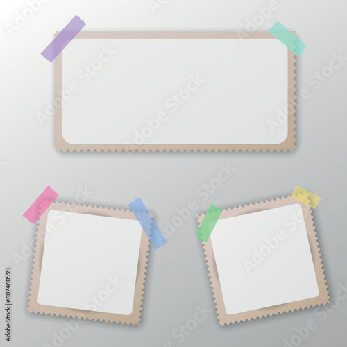 Retro photo frames. Vintage paper picture frame template for nostalgia scrapbook. Retro photos borders in album corners, vector layout, stylish concept framing isolated foto set