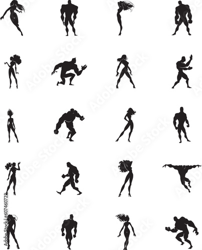 Heroes Cartoon Characters Silhouette Vector Set 1