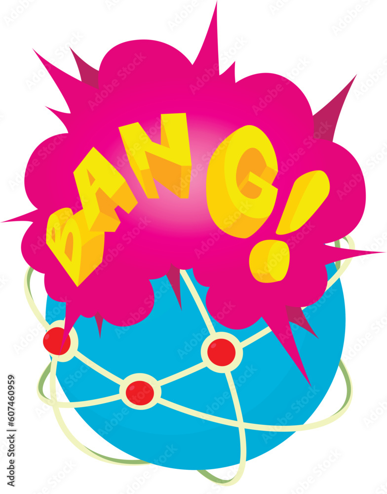 Bang icon isometric vector. Planet grid with red pin and bang speech bubble icon. Comic speech bubble Bang icon isometric vector. Planet grid with red pin and bang speech bubble icon. Comic speech bubble