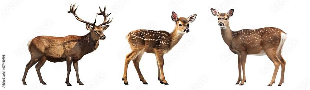 Set of deer isolated on transparent background - Generative AI Set of deer isolated on transparent background - Generative AI
