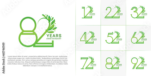 set of anniversary logotype green color and ornament for special celebration event