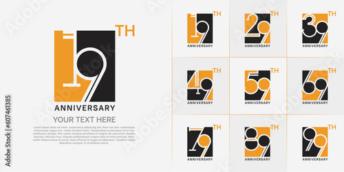 set of anniversary logotype orange and black color in square for special celebration event