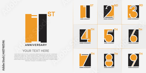 set of anniversary logotype orange and black color in square for special celebration event