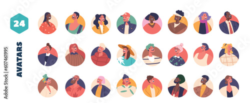 Diverse Avatars Collection. Characters Of Various Genders, Ethnicities, And Styles. Perfect For Personalizing Profiles