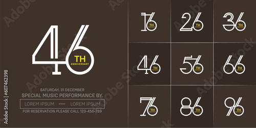 set of anniversary logotype white and yellow color for special celebration event