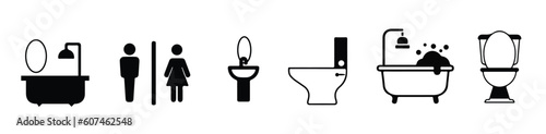 Bathroom, toilet and sink - thin line icon collection on white background