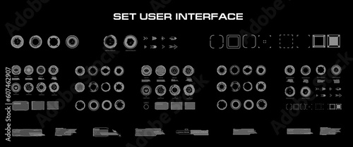 Big set vector elements for graphical user interface. Dialog frames with callouts, circles and titles for modern screens or video games. Set graphic elements for the HUD user interface