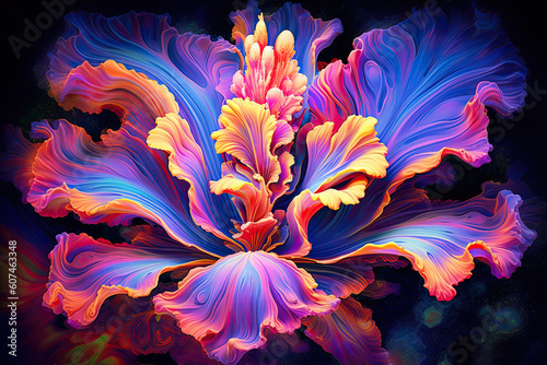 Psychedelic illustration of a Orchid flower. Generative AI