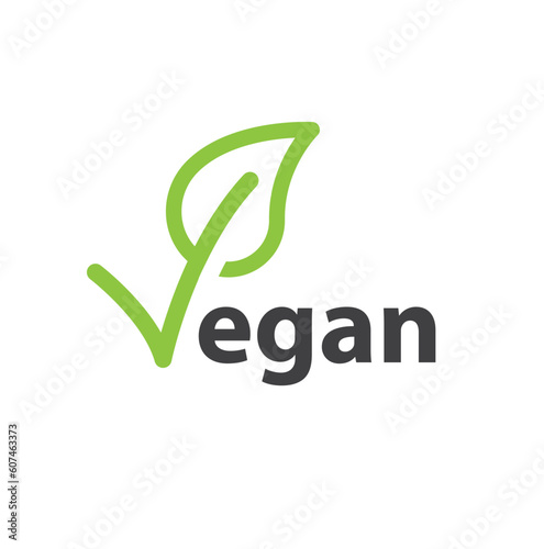 Vegan icon label. Vegetarian food diet sign with letter 'V' and leaf symbol. 
