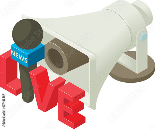 Life streaming icon isometric vector. Live news inscription and loudspeaker icon. Screen saver, media