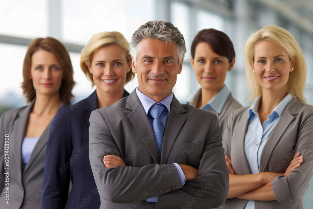 Business people standing together created with Generative AI technology Business people standing together created with Generative AI technology