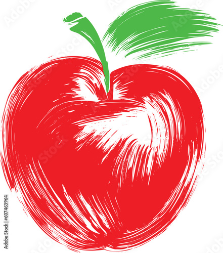 red apple green leaf vector image with a brush on a white background