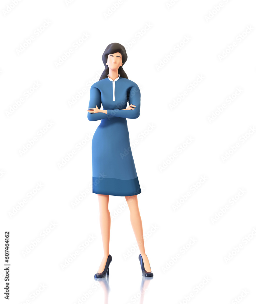 Successful business woman stand at white background. 3D rendering illustration. Successful business woman stand at white background. 3D rendering illustration.
