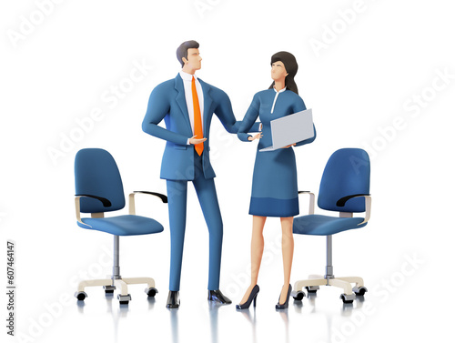 Successful business people having a conception in office, discussing problems, finding solutions, make agreement on a deal. Business concept 3D rendering illustration. 