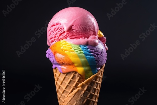 Rainbow ice cream with the LGBT Flag colors. Generative AI.