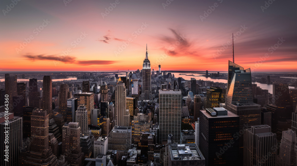 Fototapeta premium New York City Skyline from Top of The Rock at Sunset