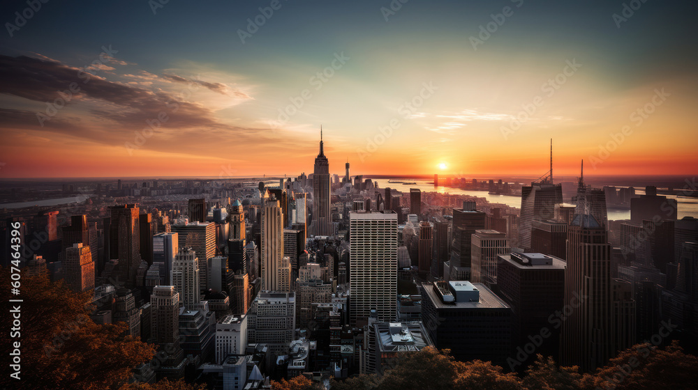 Fototapeta premium New York City Skyline from Top of The Rock at Sunset