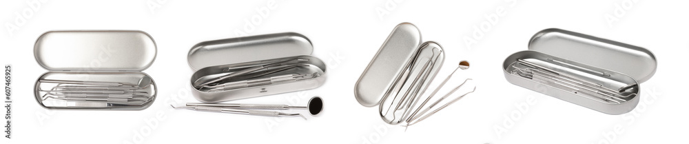 Dental instruments isolated on white background. Professional tools for oral care. Whitens teeth, stimulates gums, removes plaque and tartar. Clean teeth.Dentistry concept. Collage. Design.Mockup. Dental instruments isolated on white background. Professional tools for oral care. Whitens teeth, stimulates gums, removes plaque and tartar. Clean teeth.Dentistry concept. Collage. Design.Mockup.