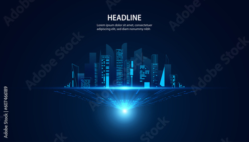 Abstract City and the light shines Modern city concept. Smart city on background. Futuristic. Modern. Digital.