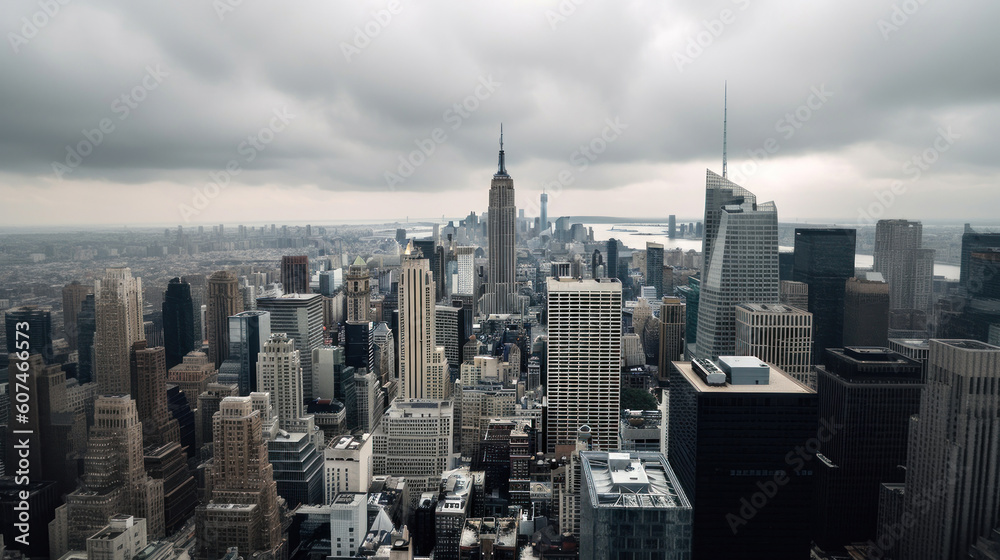 New York City Skyline from Top of The Rock on a Cloudy Day
