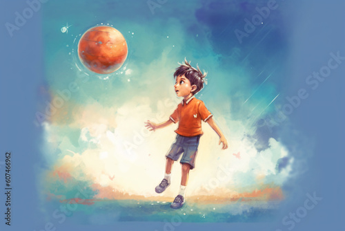 illustration of kid playing ball made with Generative AI © yuniazizah