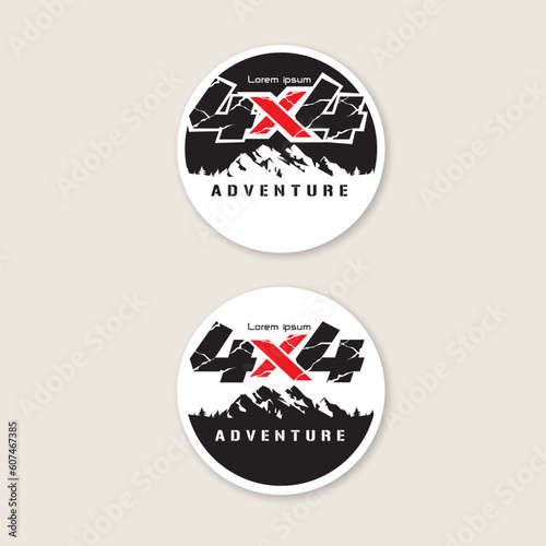 4x4 car stickers template. Mountain adventure outdoor badge logo Vector