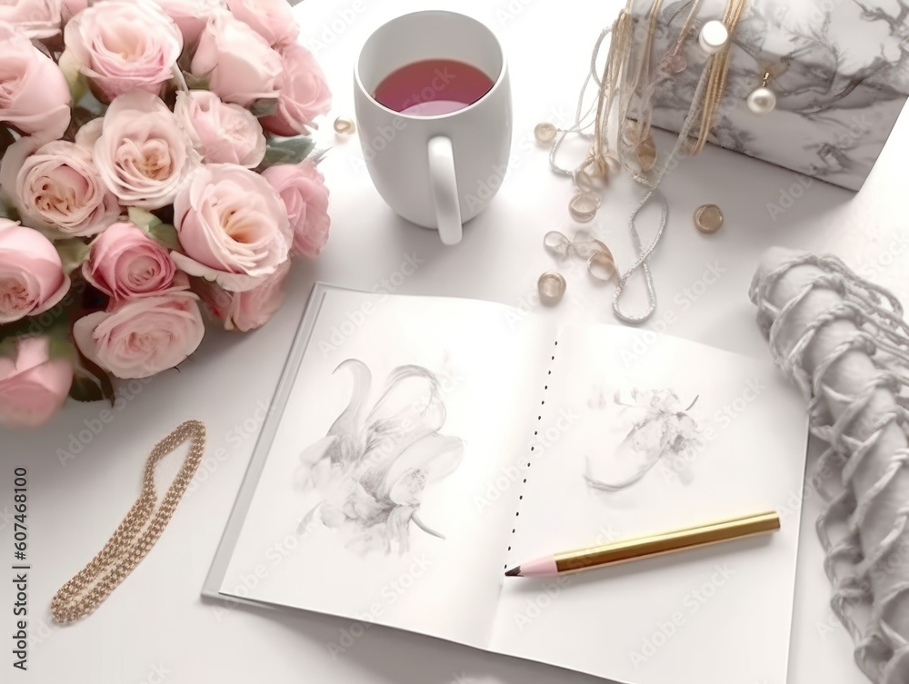 blank coloring book mockup chic feminine with modern desk photography Generative AI blank coloring book mockup chic feminine with modern desk photography Generative AI