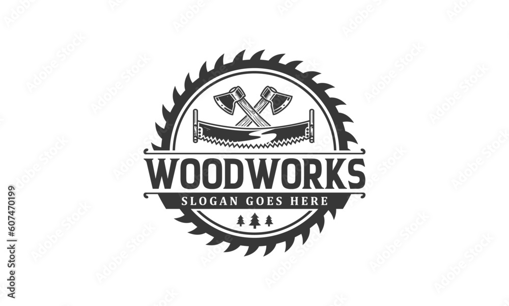 Vector carpenter wood works logo design axe & saw vintage timber lumberjack Vector carpenter wood works logo design axe & saw vintage timber lumberjack