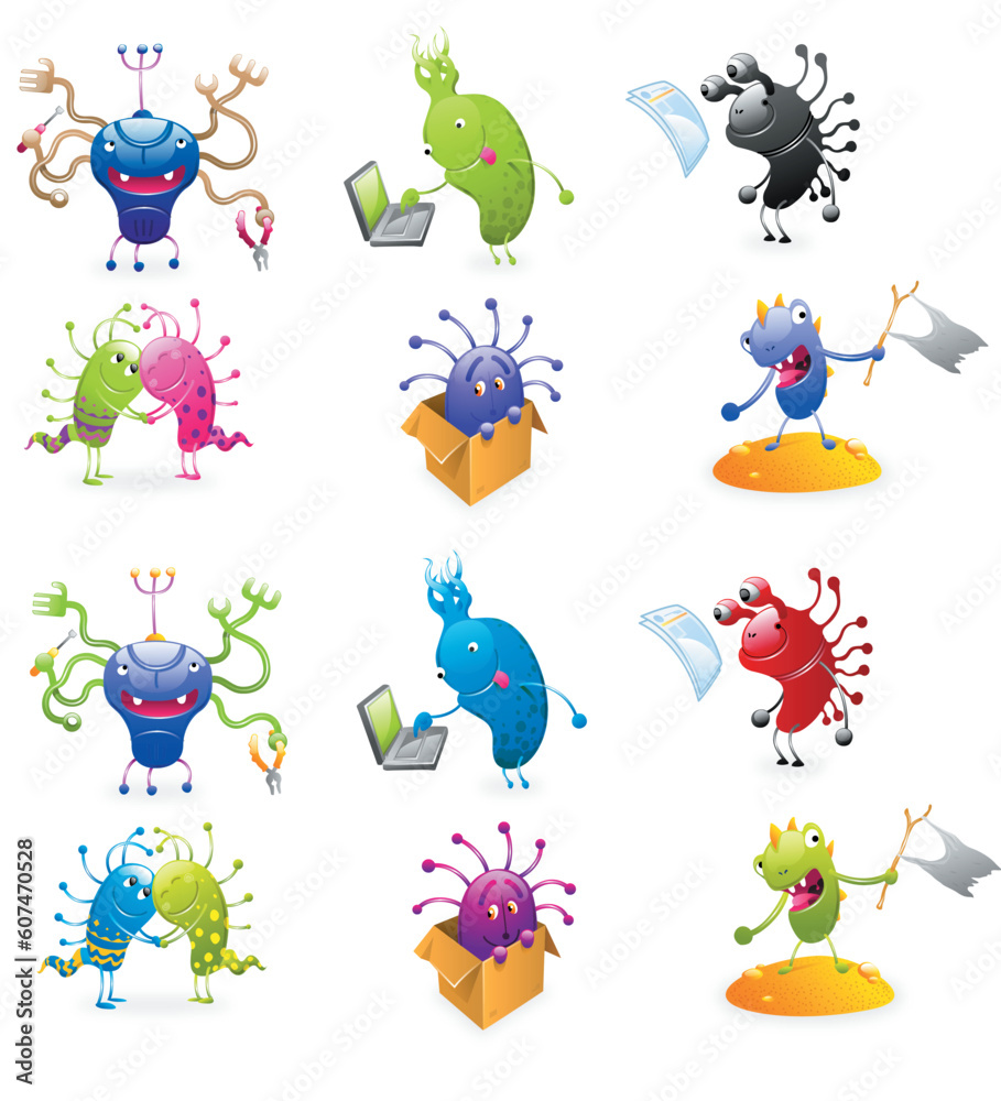 Obraz premium Cute Monsters Mascots Vector Illustration Set
